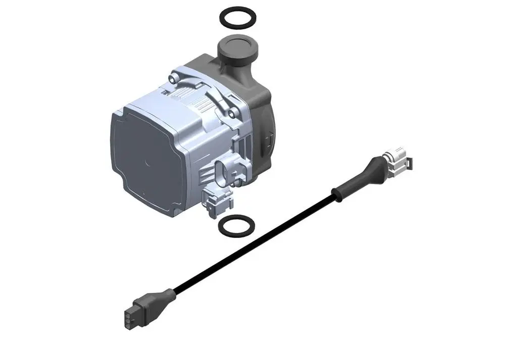 Bosch Pumpe in kompakter Bauform mit elektrischem Anschlusskabel und Gummidichtungen, zur Verwendung in verschiedenen Anwendungen.